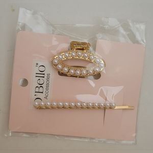 NWT D'Bello Accessories Oval and Long Straight Pearl Hair Clip
